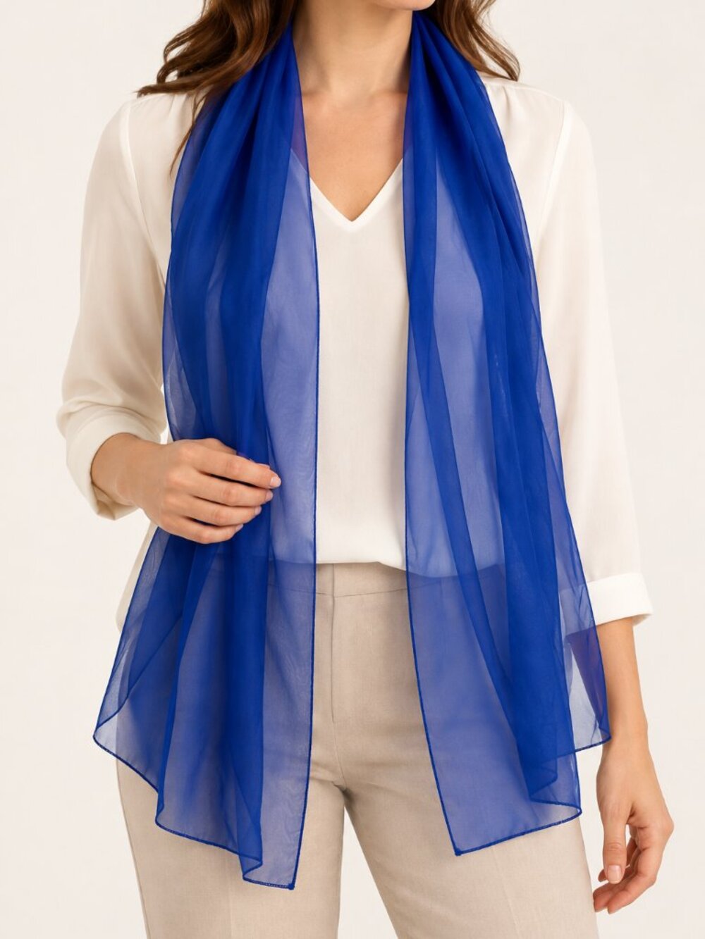 Royal Blue Sheer Silk Feel Scarf Lightweight Elegant Wrap